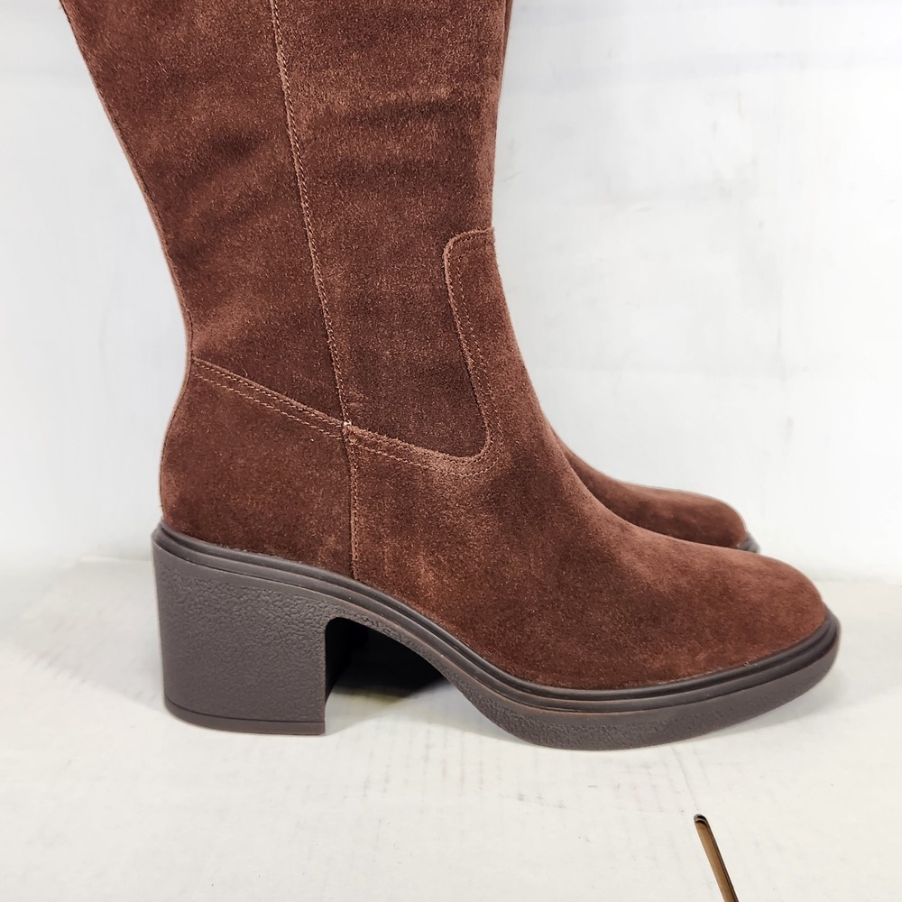Vionic Sonora Tall Boots Women Size 8 Coffee Suede Wide Calf Block Heel - Picture 2 of 11